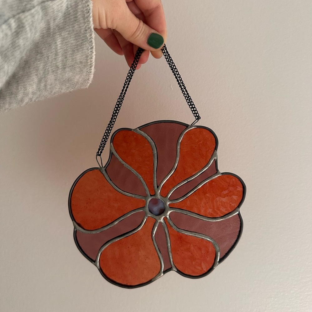Stained Glass Flower Hanging Suncatcher - Orange & Mauve